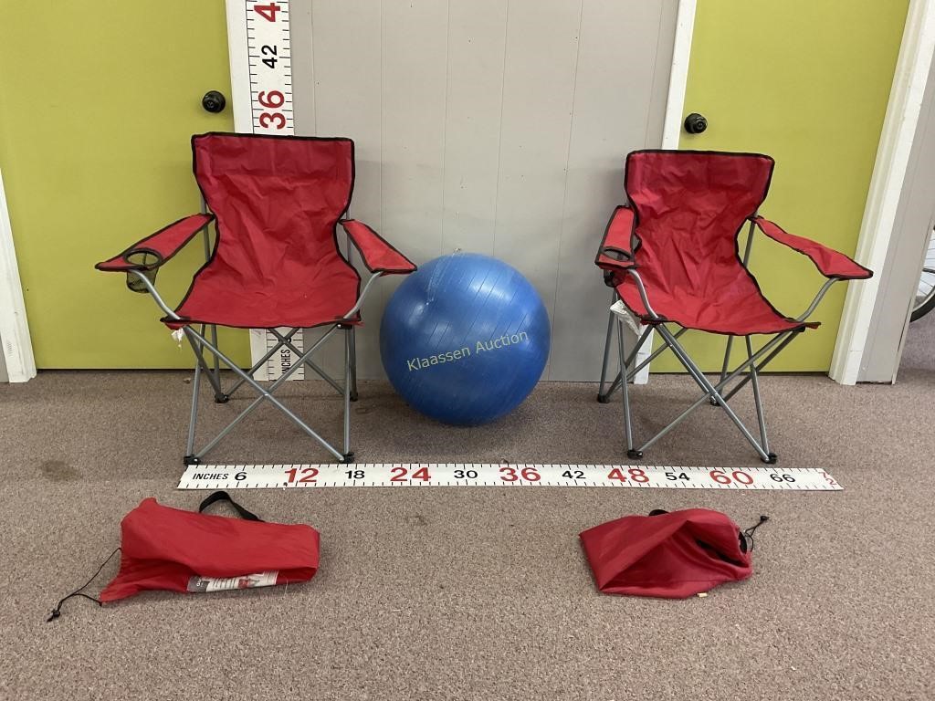 Exercise Ball & 2 folding chairs