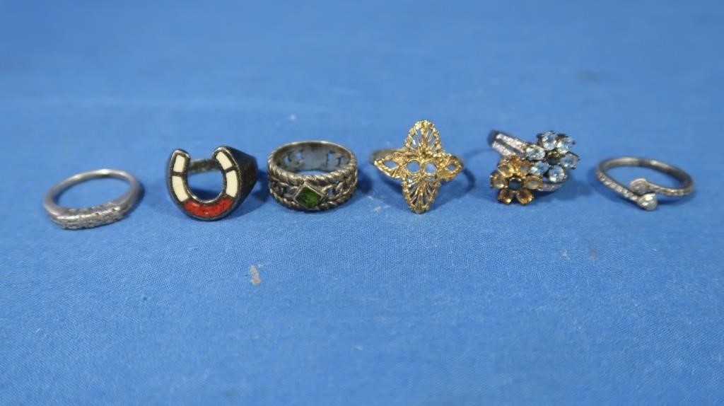 6 Sterling Rings-some w/Stones-Assrt'd Sizes
