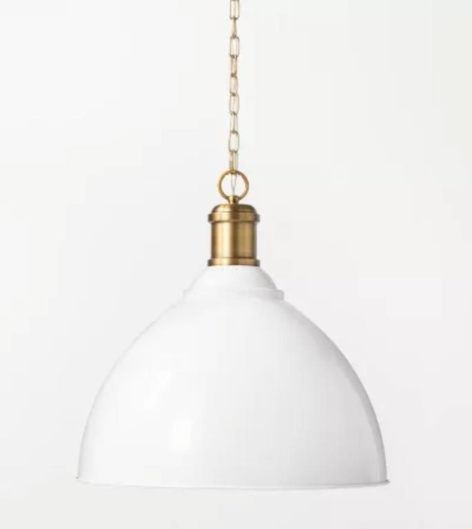 Metal Dome Pendant Lamp-White & Brass