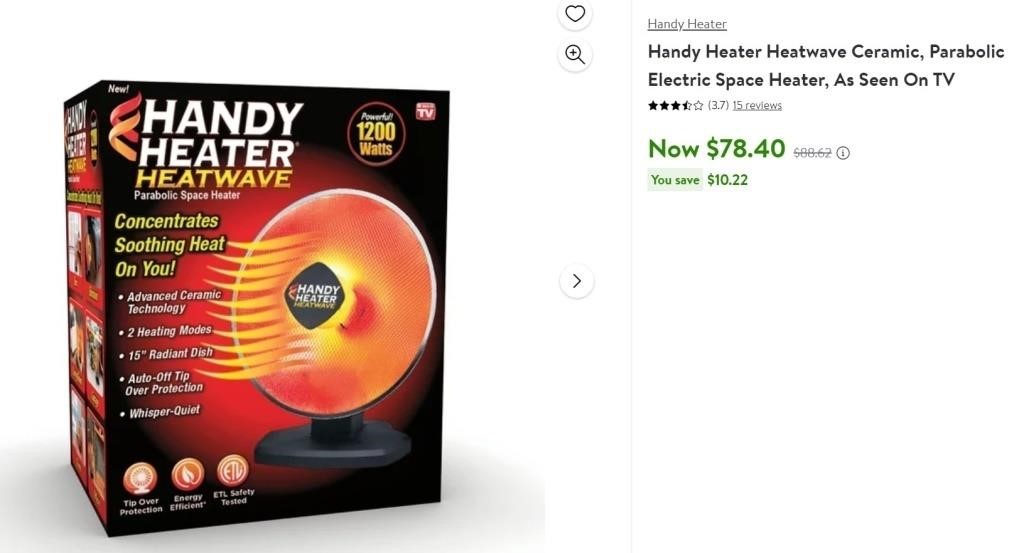 Handy Heater Parabolic Space Heater