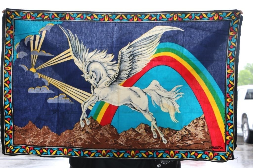 Vintage Tapestry of Unicorn and Rainbow