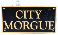 Cast iron City Morgue sign