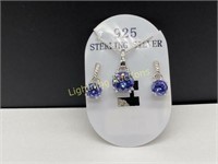 STERLING SILVER TANZANITE CZ PENDANT AND EARRINGS
