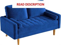 58 Blue Velvet Loveseat  Tufted with Arm Cushions