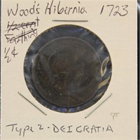 1723 1/2 cent Woods Hibernia Colonial Half Penny