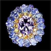 Natural Amethyst Sapphire Tanzanite Ring