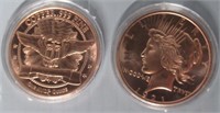 (2) .999 Fine Copper Rounds in Great Condition.