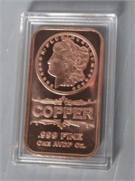 .999 Fine Copper Morgan Bar in Good Condition.