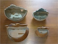 Two Pairs of Studio Pottery Wall Pockets - One i