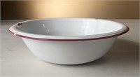 Small White Enamel Bowl With Red Rim