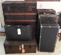 (2) antique steamer trunks, (4) antique foot