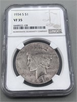1934 NGC VF35 Silver Peace Dollar