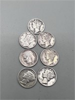 7 Various Date Mercury Dimes