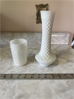 Vintage Milk Glass Vase and Cup