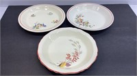 3 Vintage Pottery  Pie Plates