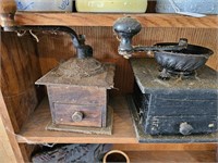 Pair of wood antique coffee grinders