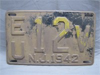 Antique 1942 New Jersey License Plate
