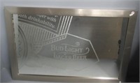 Bud Light lager beer mirror, etched. Measures: