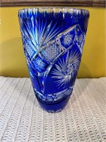Beautiful 10” Royal Blue Crystal Flower Vase