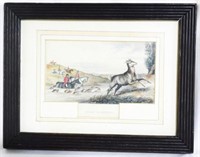 1860 Stag Hunting colored engraving