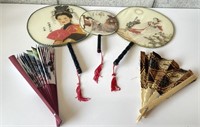 Vtg. Hand Made Chinese Silk Fans