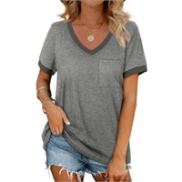 MOSHU V-Neck Women T Shirts with Pocket xl