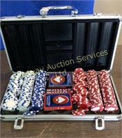 Poker Chips, Dice and Cards in Case