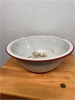 12" Red & White Enamel Bowl