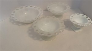 1950’s Lace Edged Milk Glass Set of 3 +1 extra