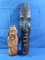 Wood Carved Monk, Ceramic African Head