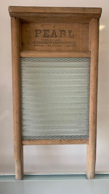 Vintage Pearl Wood Glass Wash Board