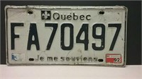 Quebec License Plate
