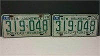 Two Matching 1978 New Brunswick License Plates