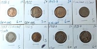 Eight old US nice coins in holders.
