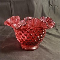 Hobnail cranberry glass vase