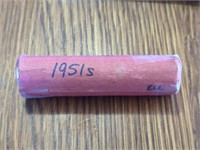 Roll of 1951-S Lincoln Wheat Cent coins