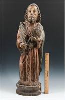 EARLY CARVED POLYCHROME RELIGIOUS MOSES? FIGURE