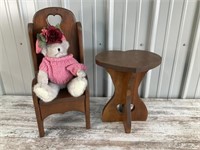 Bear with Wood Table and Chair