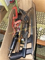 Group of miscellaneous tools, clamps, hand, saws,