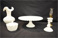 5 PIECE LOT HOBNAIL MILK GLASS - VASE 11"