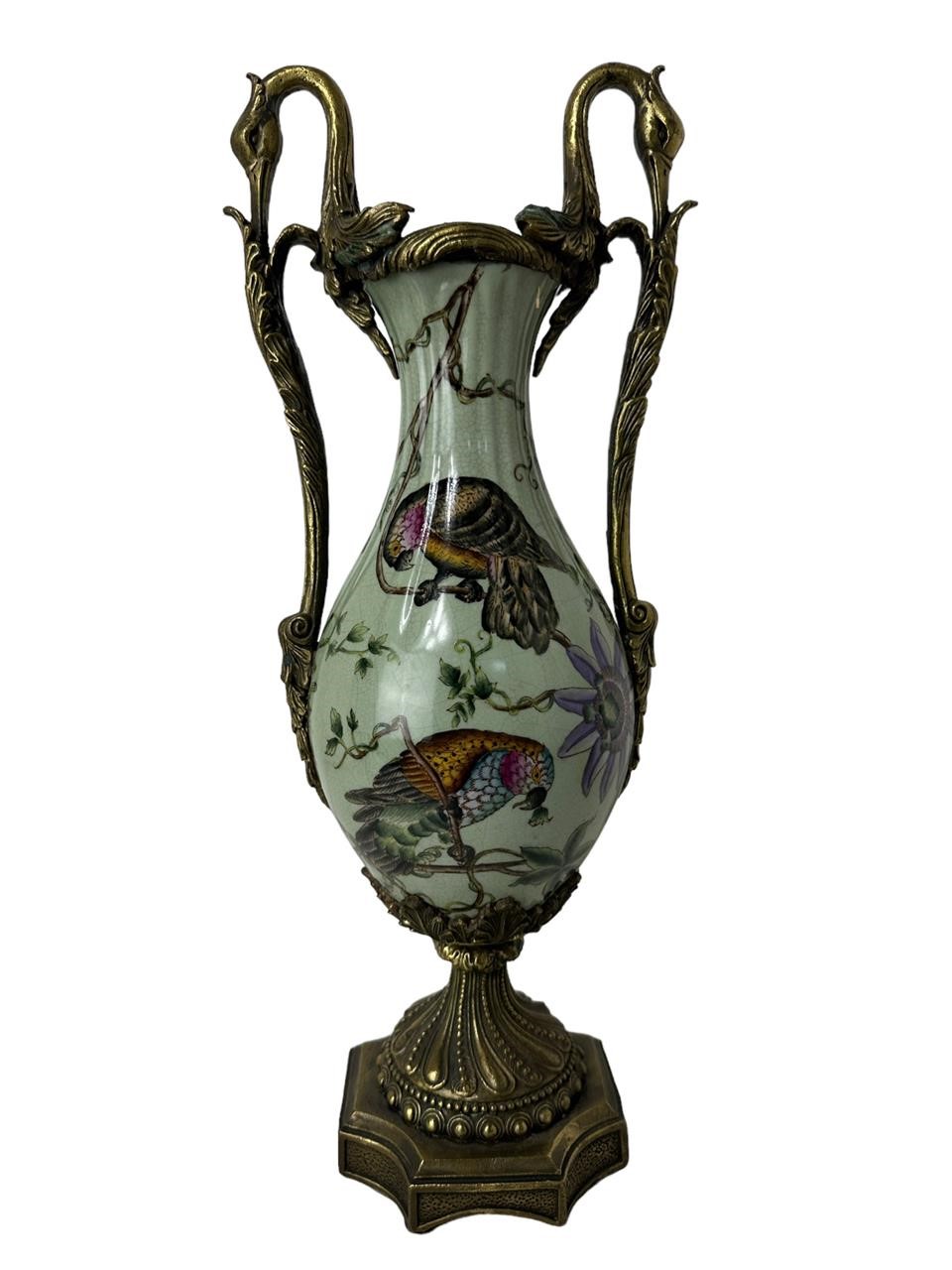 Porcelain 2 Handle Vase w/ Birds