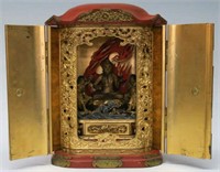 ANTIQUE CHINESE RED LAQUER AND GILT CARVED SHRINE