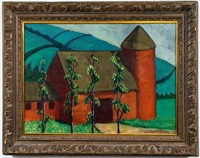 Gladys R. Dick "Red Barn" American Regionalist Oil