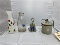 Glass Vase - Milk Bottle - Louisville Bell - Crock