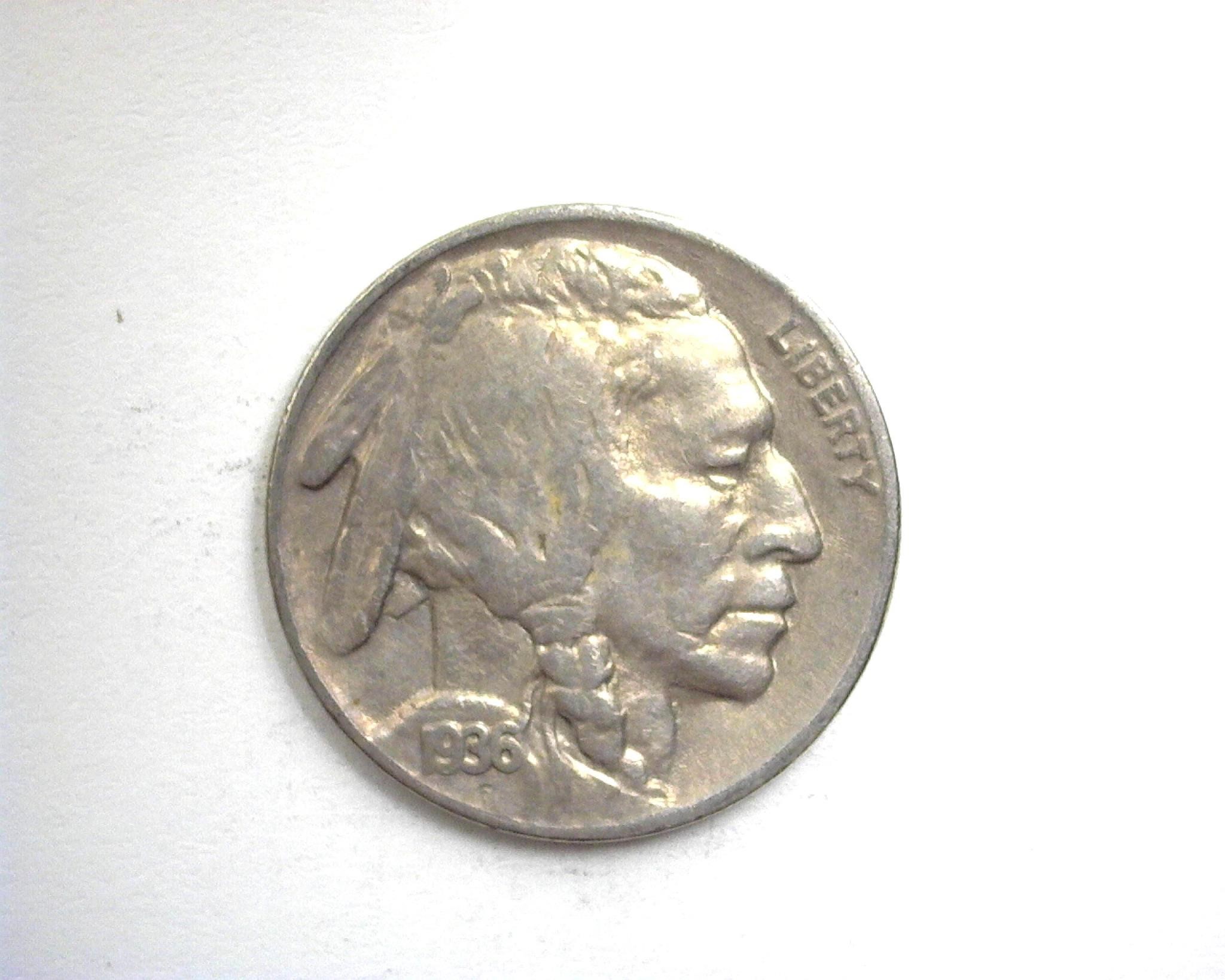 1936 Nickel AU/UNC Double Die Obv at Neckline