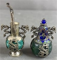 2pc Vtg Silver Chinese Opium Containers