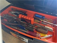 large plastic tool box full of tools