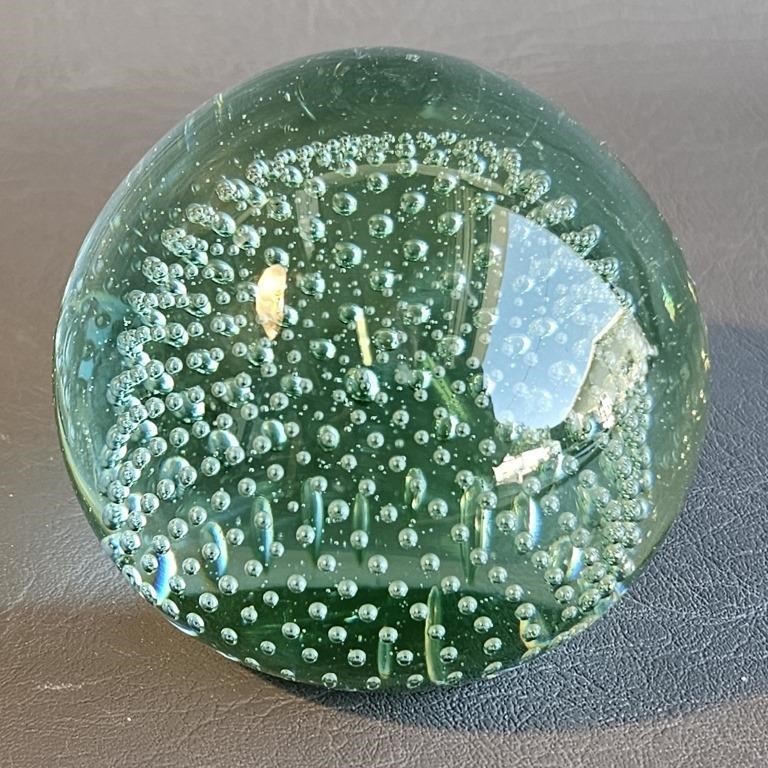 Glass Paperweight w/ Trapped Bubble Pattern