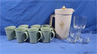 7 Corning Mugs, Vintage Tupperware Pitcher, Drink