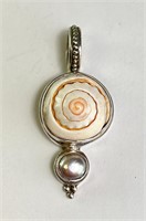 Large Sterling Shell/Pearl Pendant 11 Grams